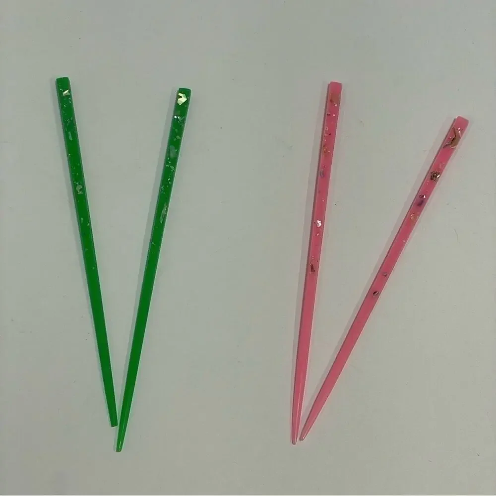 Hair Chopsticks Set of 2 pink green